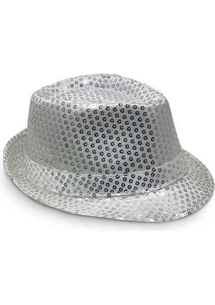 Disko Gümüş Payetli Fötr Şapka Yetişkin Boy