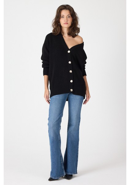 Siyah V Yaka Düğmeli Örme Kadın Hırka 6765 indirimleri