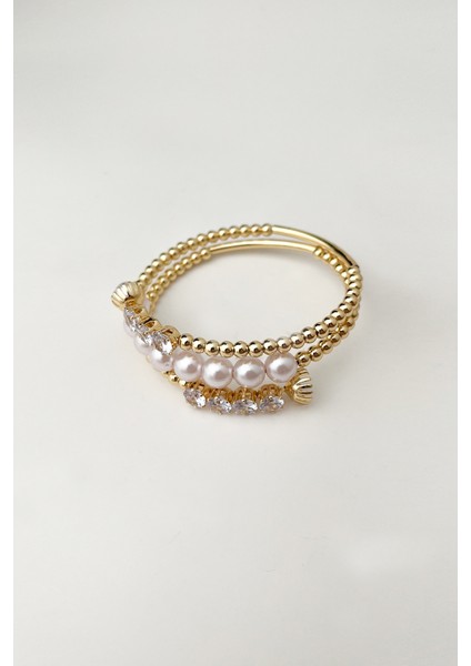 Incili Taşlı Topçuklu Dolamalı Bileklik