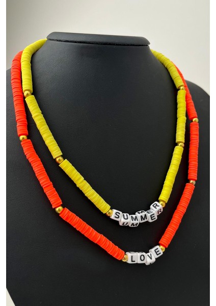 Summer Love Detaylı Fimo Kolye (Ölçü:43+5 Cm)