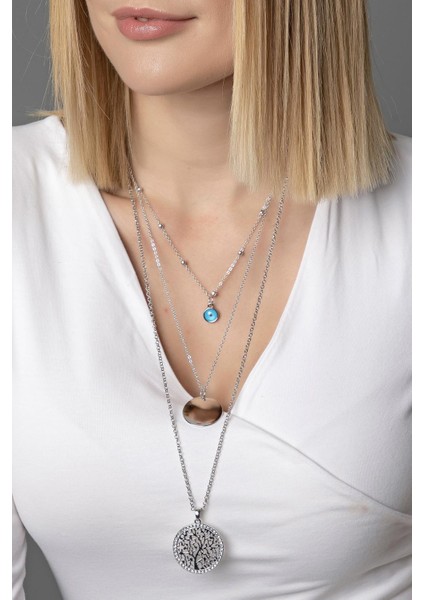 Gümüş Rengi Hayat Ağacı Figürlü Kolye