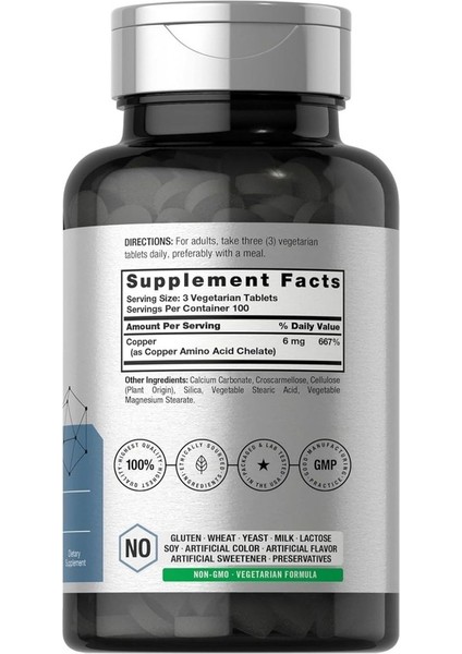 Chelated Copper 6mg | 300 Tablet | Temel Iz Mineral | Vejetaryen, Gdo'suz, Glutensiz fiyatları