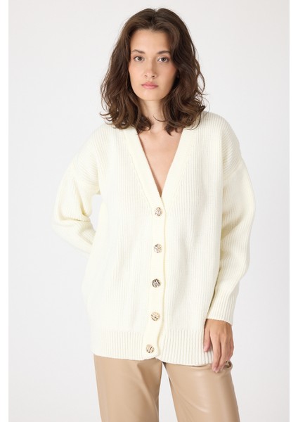 Kemik V Yaka Düğmeli Örme Kadın Hırka 6765 fiyatları