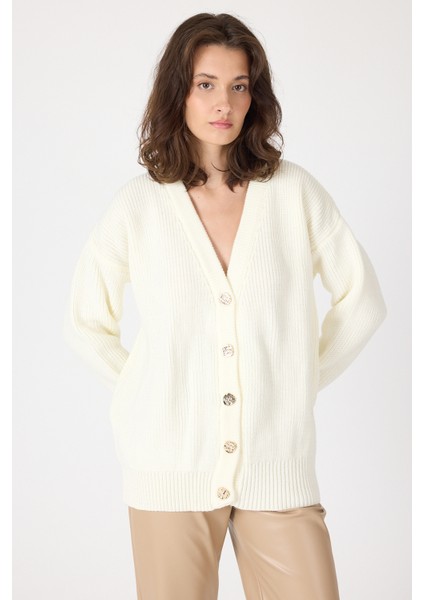 Kemik V Yaka Düğmeli Örme Kadın Hırka 6765 modelleri