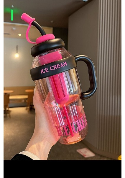 Ice Cream Yazılı Detoks Su Şişesi Filtreli Başlık Pipetli Kulplu Hafif ve Sızdırmaz Big Mug 1300 ml modelleri