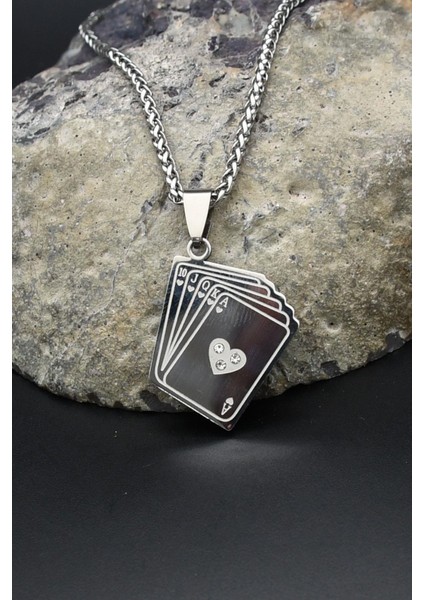Iskambil Oyun Kağıdı Motifli Kolye Paslanmaz Çelik Zincir 902299