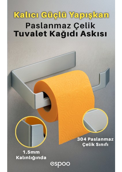 Gümüş Paslanmaz Çelik Banyo Tuvalet Kağıtlığı Yapışkanlı Wc Kağıtlık Tuvalet Kağıdı Tutucu Askılığı