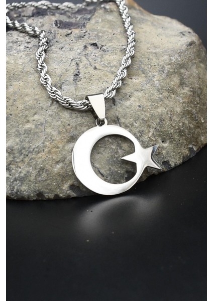 Ay Yıldızlı - Ay Yıldız Kolye Paslanmaz Çelik Zincir 902300
