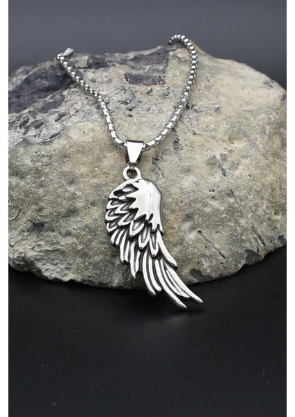 Kanat Motifli Kolye Paslanmaz Çelik Zincir 902284