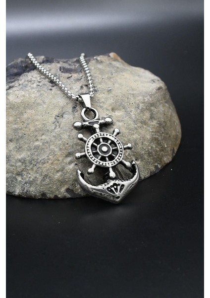 Çapa Dümen Figürlü Kolye Paslanmaz Çelik Zincir 902291 modelleri