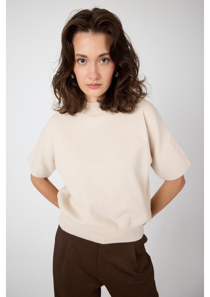 Taş Yarım Balıkçı Yaka Kısa Kollu Kadın Triko Bluz 2308 modelleri