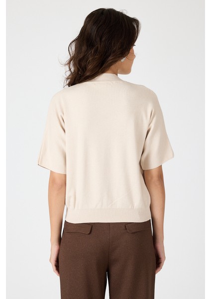 Taş Yarım Balıkçı Yaka Kısa Kollu Kadın Triko Bluz 2308