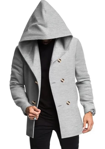 Corry Çelik Interlok Kumaş Kruvaze Düğmeli Kapüşonlu Erkek Panço Hırka fiyatları