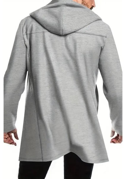 Corry Çelik Interlok Kumaş Kruvaze Düğmeli Kapüşonlu Erkek Panço Hırka modelleri