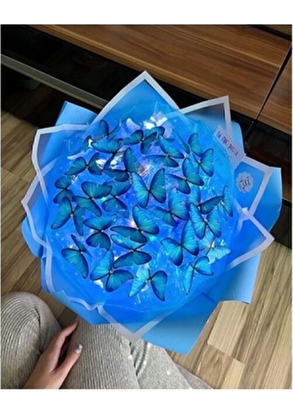 LED Işıklı Kelebek Buketi Mavi
