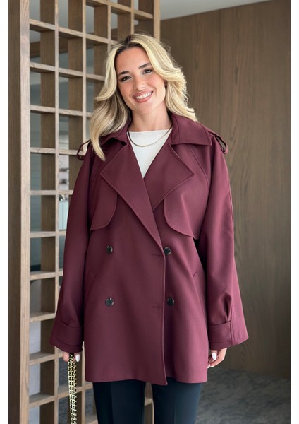 Bordo Deri Ip Kemerli Rüzgarlıklı Trençkot - 7488 fiyatları