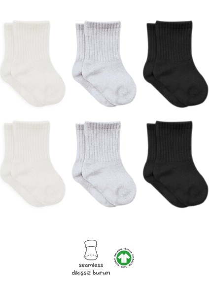Bistyle 6'lı Basic Penye Soket Çorap 10101 Ekru Gri Siyah