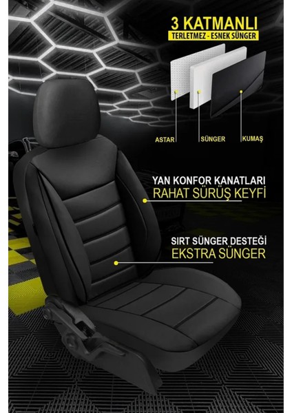 Fiat Doblo (Facelift 2015) 2.0 (135 Hp) Multijet 2017 Uyumlu Deri Serisi Siyah Oto Kılıfı Tam Set fiyatları