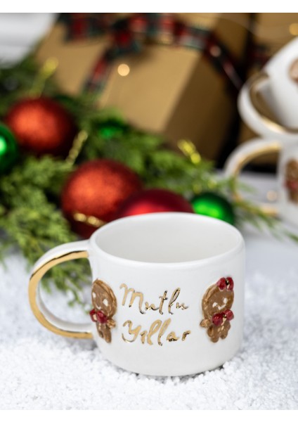 24K Altın Süslemeli El Yapımı Mutlu Yıllar, Yılbaşı, Yeni Yıl, Kış ve Kar Temalı Seramik Mug Hediye modelleri