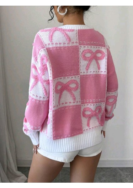 Kurdele Işlemeli Kareli Oversize Kazak modelleri