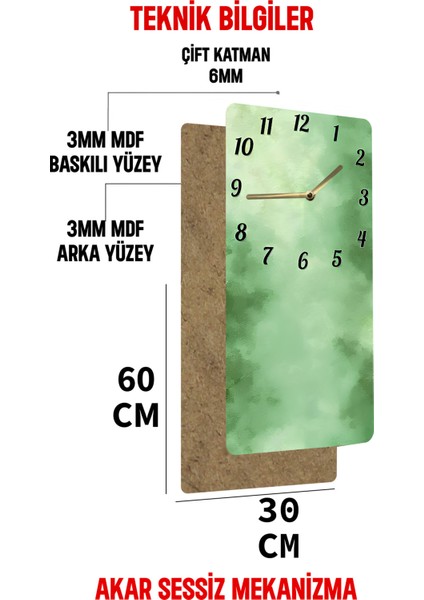Mdf Dikdörtgen Saat 30X60 cm Uzunluğunda. Uv Baskı Yeşil Desenli – USD084 indirimleri