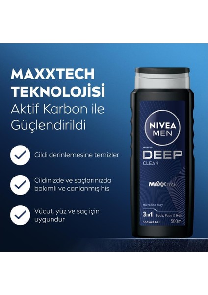 Nıvea Men Erkek Deep Dimension Duş Jeli 500ML, 3Ü1ARADA Komple Bakım, Vücut Saç Yüz, Erkeksi Koku, X3ADET fiyatları