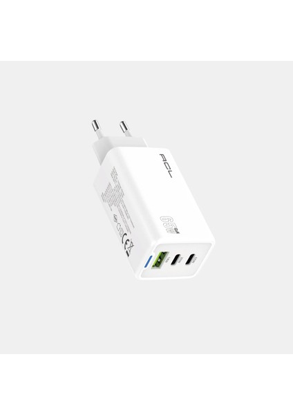 Acl AC-100 65WATT 1xusb-A 2xusb-C LED Işıklı Duvar Şarj Aleti Şarj Cihazı