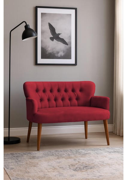 - Roma Modern Ikili Koltuk Kanepe - Babyface Kumaş - Ahşap Ayak - Kırmızı