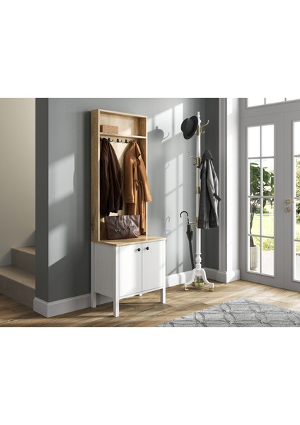 Hunerika Minoa Portmanto -Wood Beyaz-Minifiks Bağlantılı