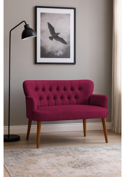 - Roma Modern Ikili Koltuk Kanepe - Babyface Kumaş - Ahşap Ayak - Bordo