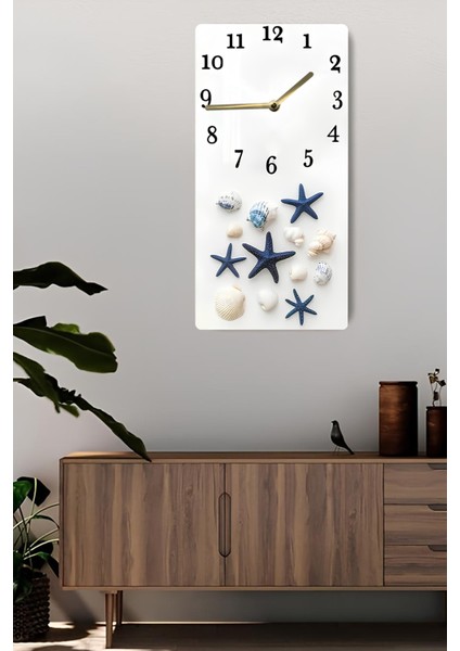 Deniz Yıldızı ve Deniz Kabukları Temalı Mdf Dikdörtgen Duvar Saati – 30X60 cm Uv Baskı – USD082 fiyatları