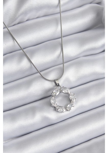 Bfs 316L Çelik Gümüş Renk Zirkon Taşlı Kadın Kolye