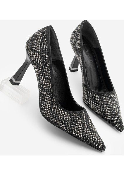 Kadın Stiletto Sivri Burun Taşlı Topuklu Abiye Ayakkabı Arleta Siyah