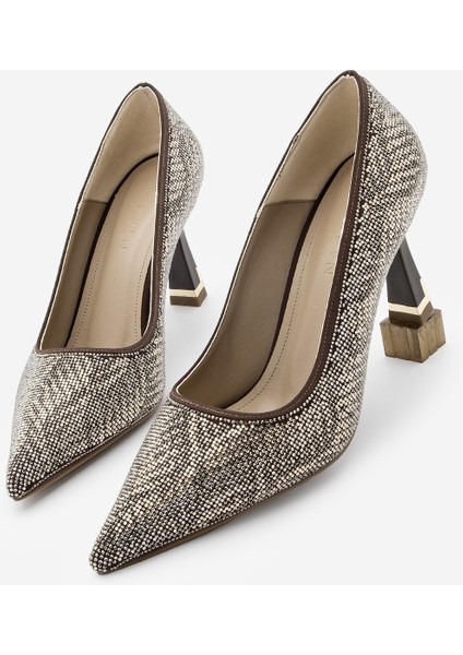 Kadın Stiletto Sivri Burun Taşlı Topuklu Abiye Ayakkabı Arleta Kahve