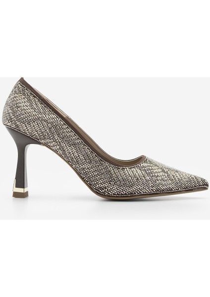 Kadın Stiletto Sivri Burun Taşlı Topuklu Abiye Ayakkabı Arleta Kahve modelleri