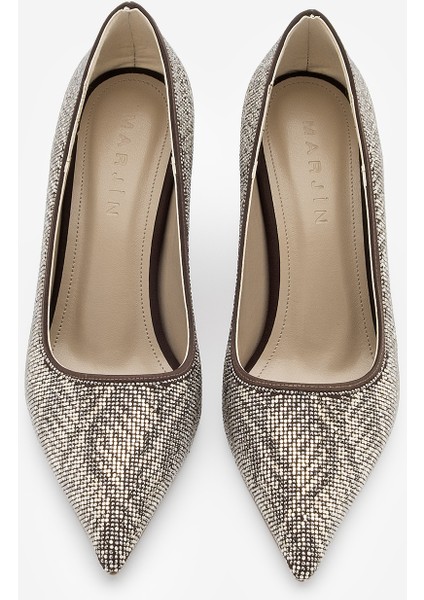 Kadın Stiletto Sivri Burun Taşlı Topuklu Abiye Ayakkabı Arleta Kahve