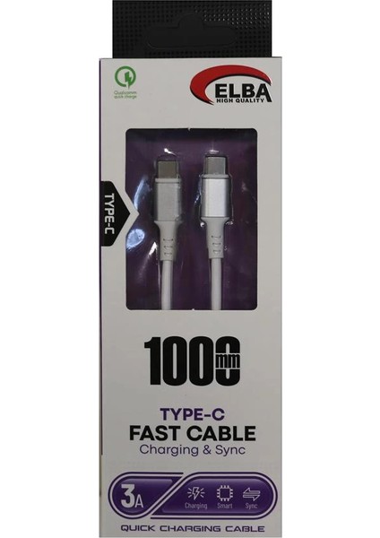 ELB120-1 120W Type-C To Type-C 1mt Siyah Örgülü Şarj Kablosu