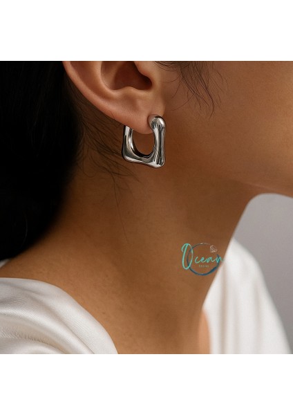 Çelik Gümüş Renk Minimal Bubble Küpe