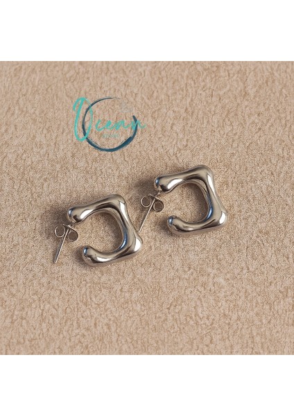 Çelik Gümüş Renk Minimal Bubble Küpe