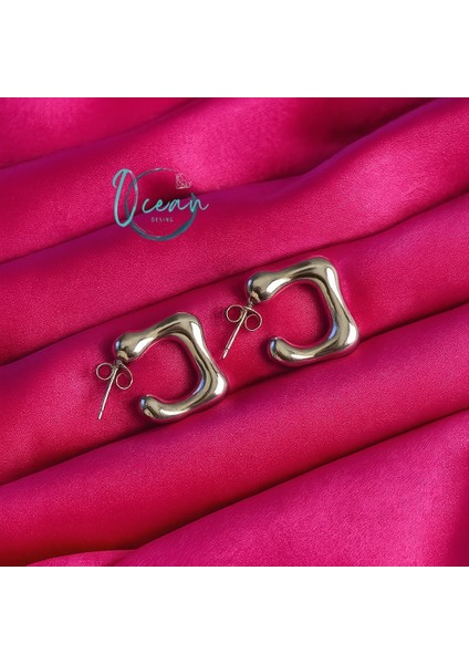 Çelik Gümüş Renk Minimal Bubble Küpe