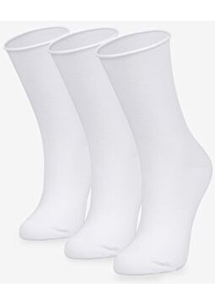 3'lü Roll Top Lastiksiz Kadın Beyaz Bambu Soket modelleri