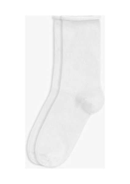 3'lü Roll Top Lastiksiz Kadın Beyaz Bambu Soket