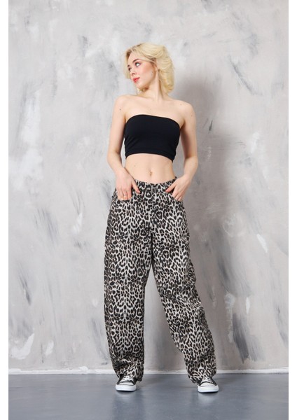 Kadın Leopar Baggy Pantolon
