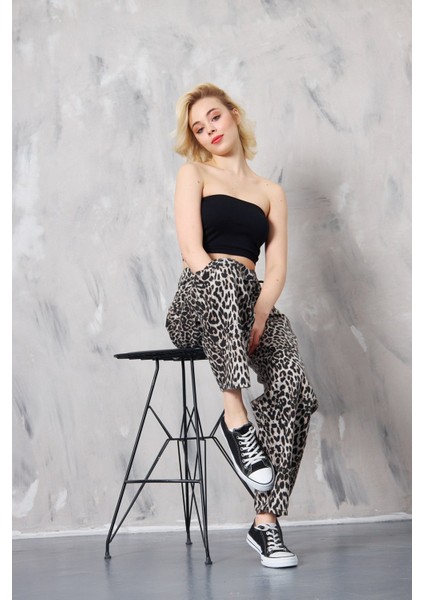 Kadın Leopar Baggy Pantolon indirimleri
