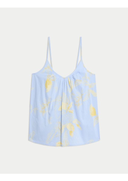 Saf Pamuklu Baskılı Pijama Üstü