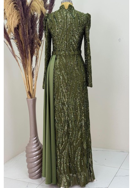 Eslina Tesettür Abiye Haki modelleri