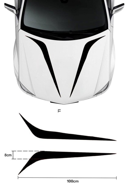 Oto Kaput Şerit Özel Yeni Sticker 2 Adet Sağ-Sol Siyah 100*25 cm