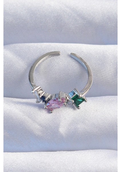 Bfs Pirinç Gümüş Renk Renkli Zirkon Taşlı Ayarlanabilir Yüzük fiyatları