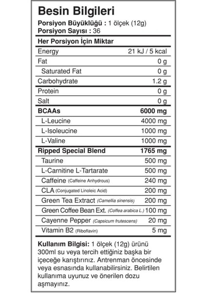 Bcaapro Ripped Bcaa L-Carnitine Taurine Caffeine Cola Aroma 432g indirimleri