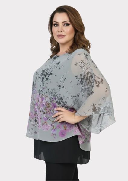 Büyük Gri Renkli Yarasa Kol Şifon Bluz fiyatları